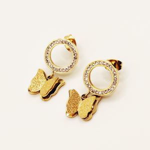 Boucles d'oreilles Cercles Cristaux et Papillons