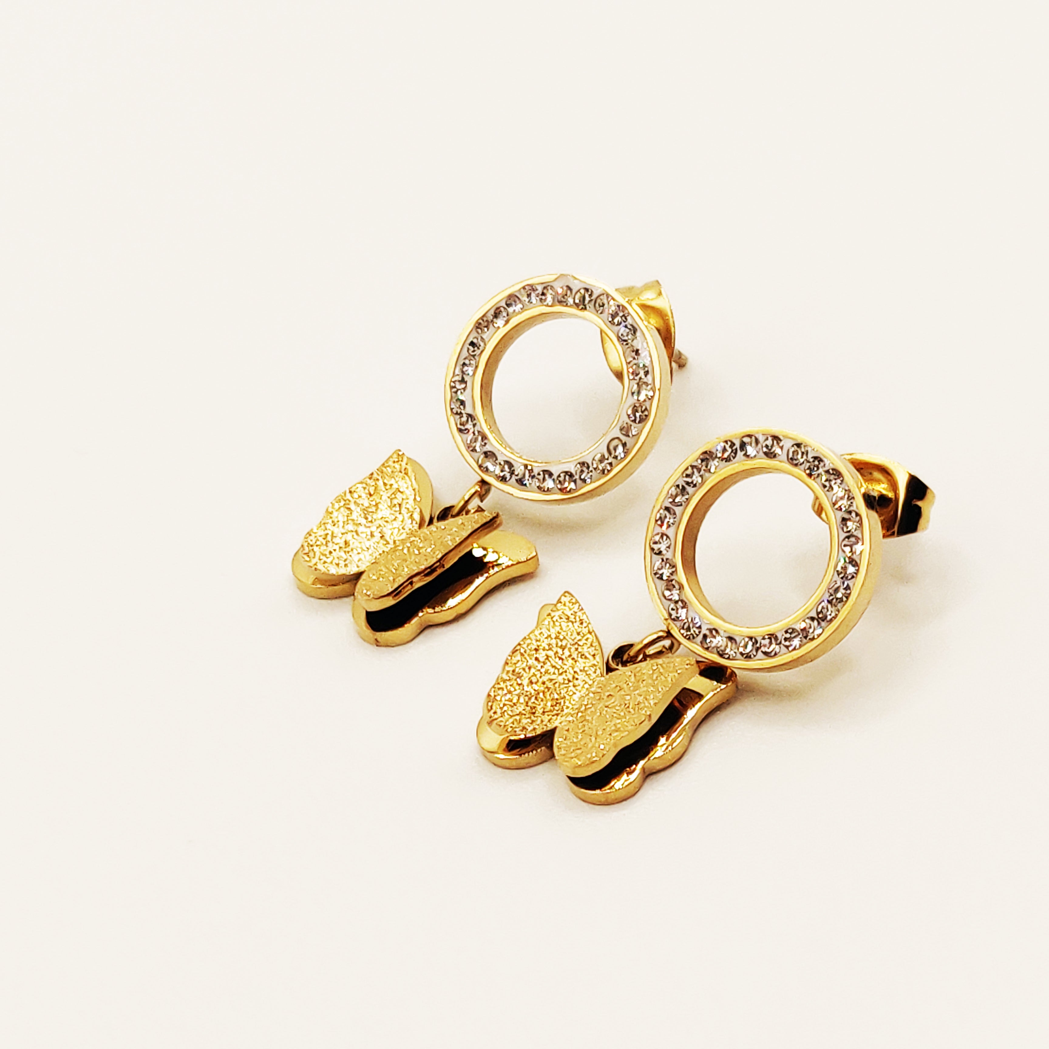 Boucles d'oreilles Cercles Cristaux et Papillons