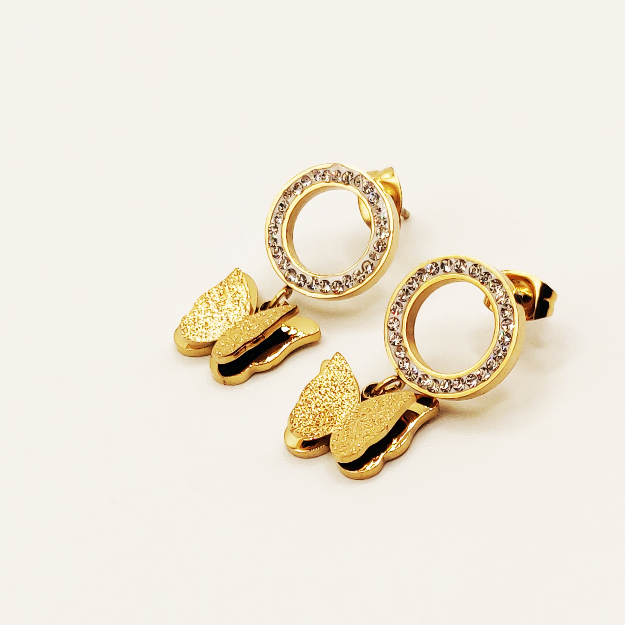 Boucles d'oreilles Cercles Cristaux et Papillons