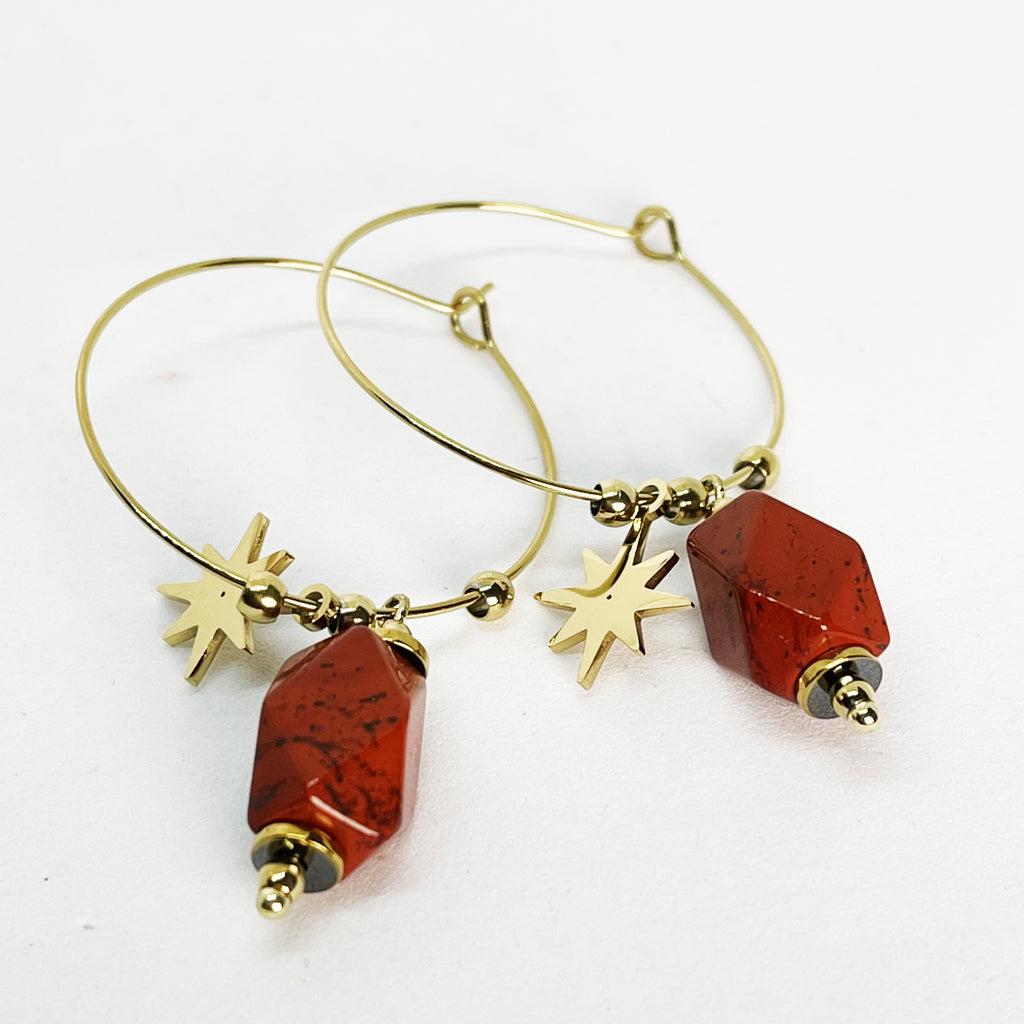 Boucles d'oreilles Cercles Pierre Carmin