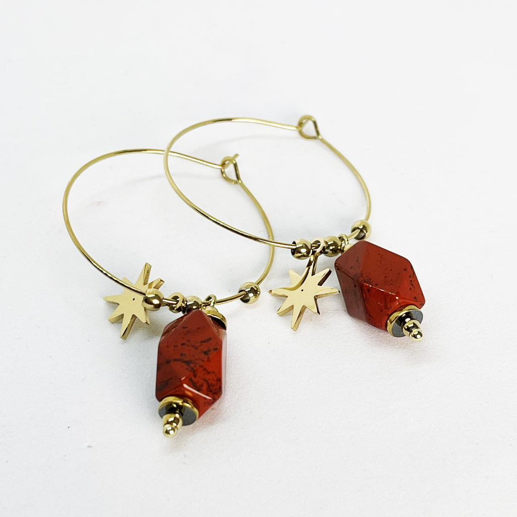 Boucles d'oreilles Cercles Pierre Carmin