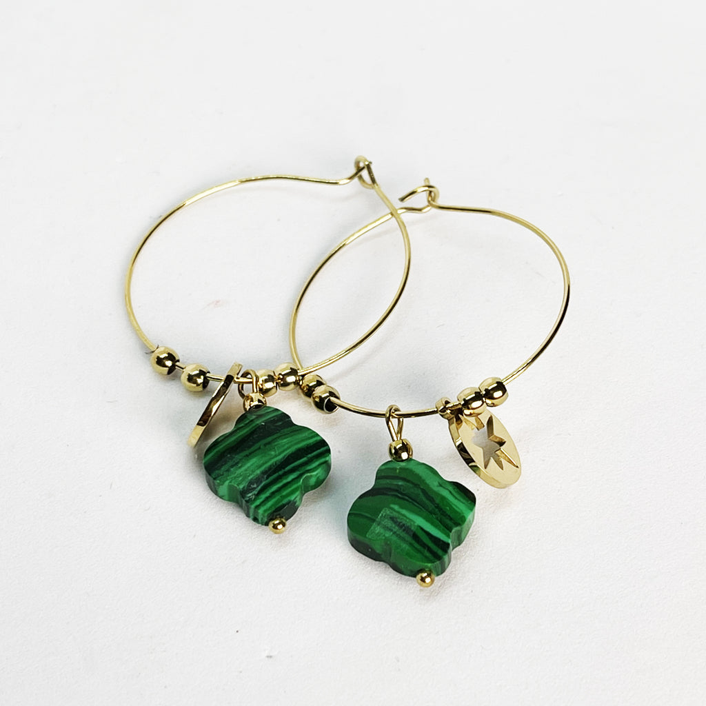Boucles d'oreilles Cercles Trèfles Verts