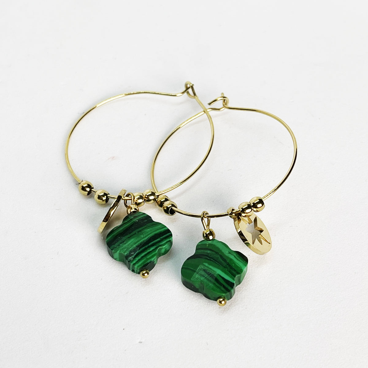 Boucles d'oreilles Cercles Trèfles Verts