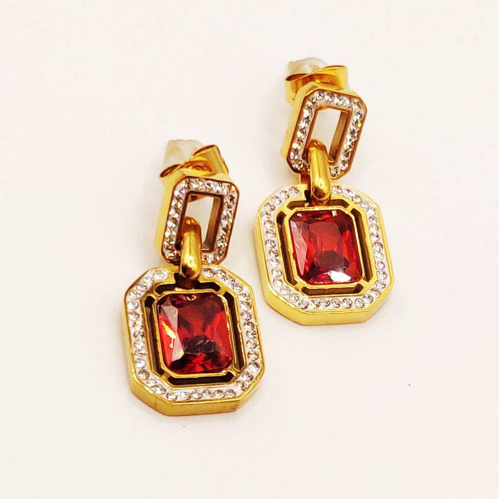 Boucles d'oreilles Chaîne Cubique Cristal Rouge Luxe