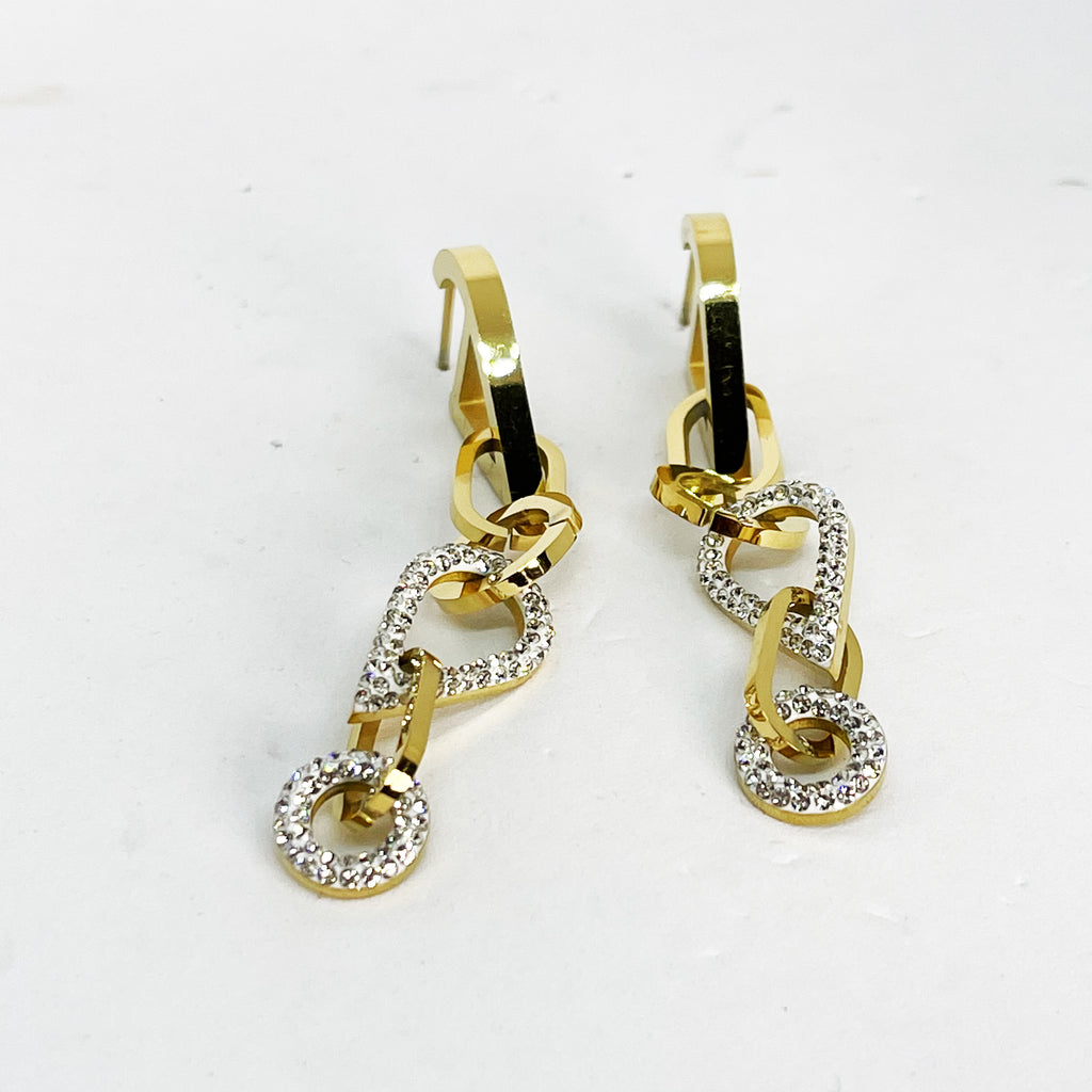 Boucles d'oreilles Chaîne Goutte et Cercle Cristaux