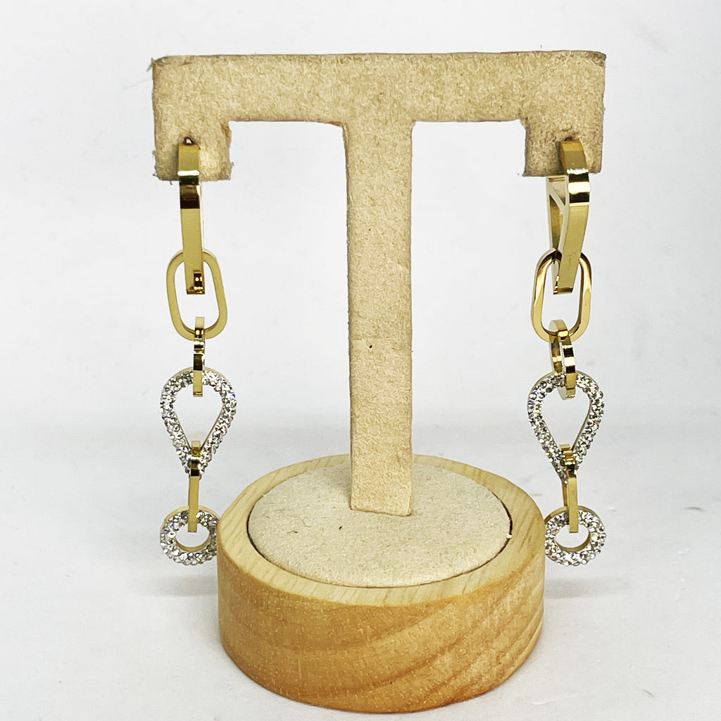 Boucles d'oreilles Chaîne Goutte et Cercle Cristaux
