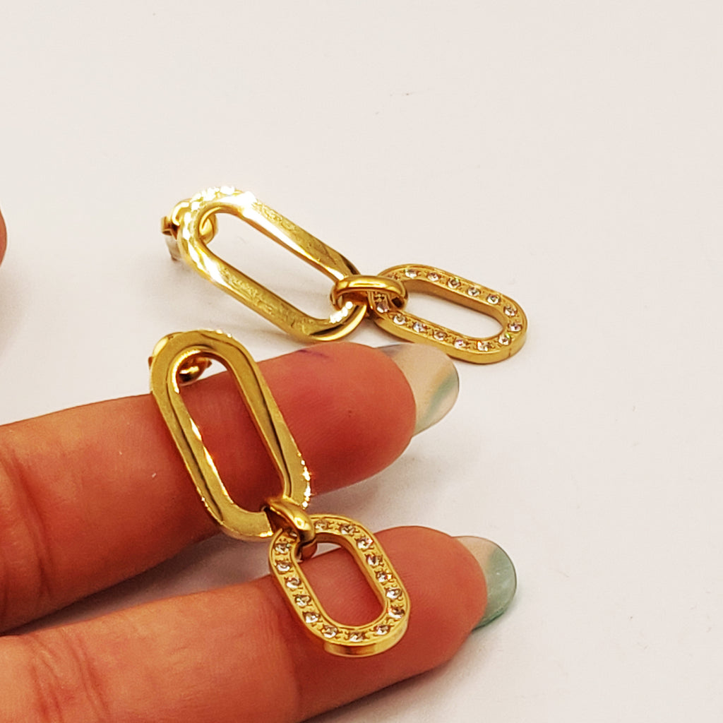 Boucles d'oreilles Chaîne Maillon Cristaux Luxe