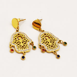 Boucles d'oreilles Chaîne Multi Mains de Fatma Cristaux Multicolores Luxe