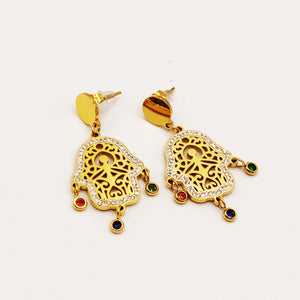Boucles d'oreilles Chaîne Multi Mains de Fatma Cristaux Multicolores Luxe
