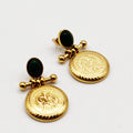 Boucles d'oreilles Chaîne Perle d'imitation Verte et Pendentif Louise Coq Luxe