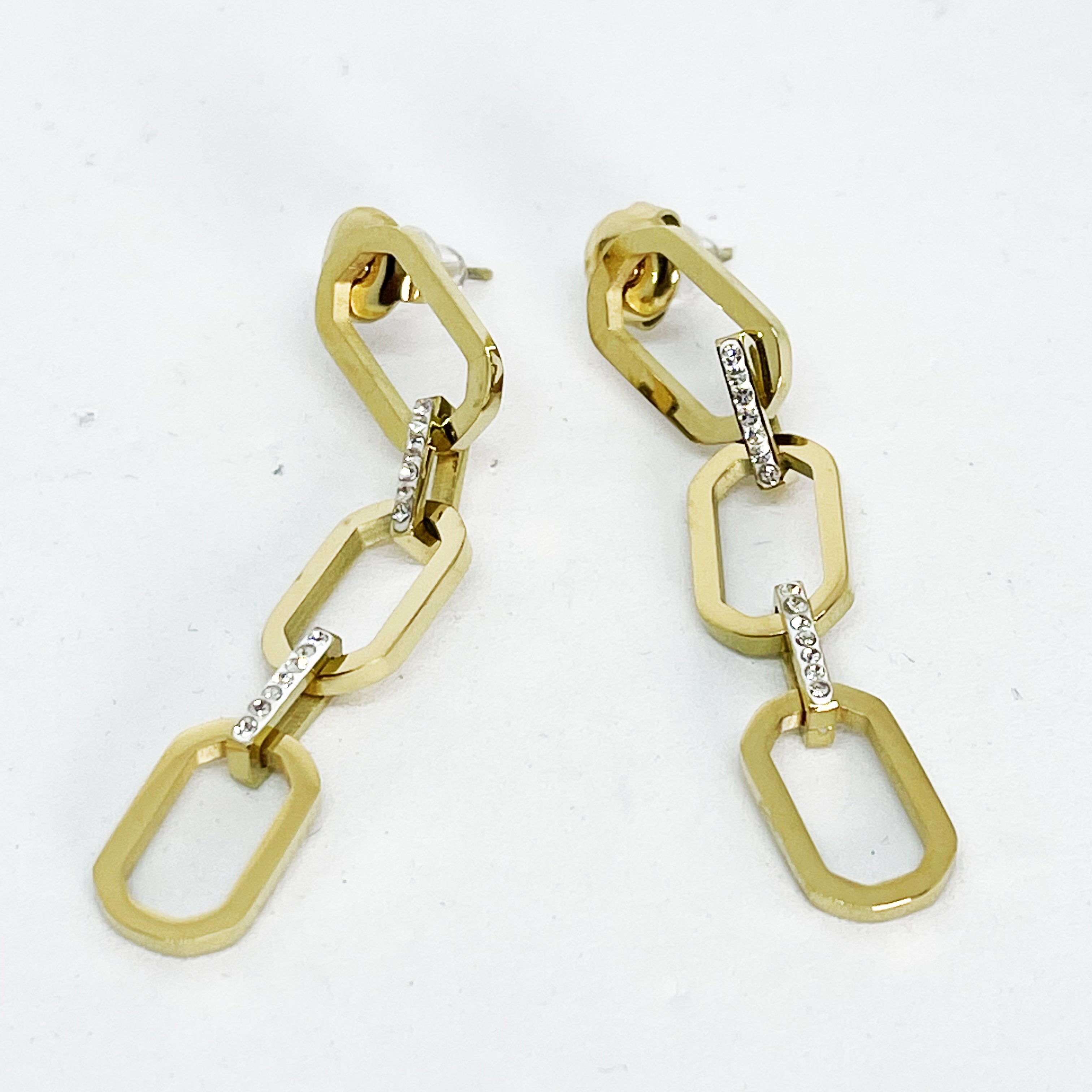 Boucles d'oreilles Chaînes Rectangulaires Cristaux