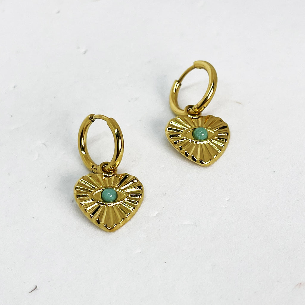 Boucles d'oreilles Coeur Oeil Bleu