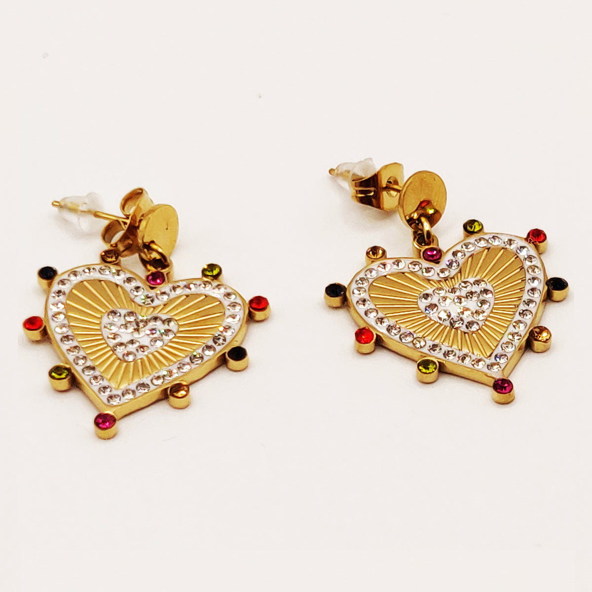 Boucles d'oreilles Coeurs Cristaux Multicolores