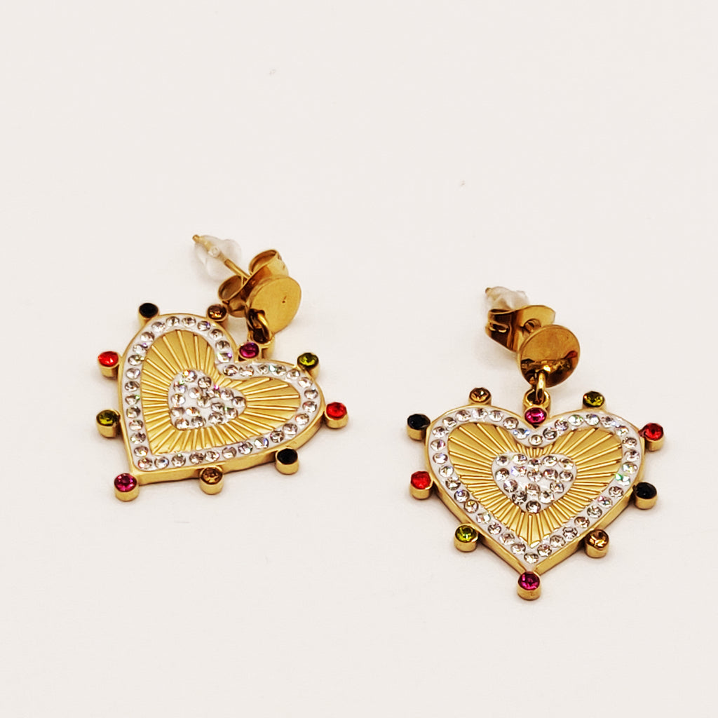 Boucles d'oreilles Coeurs Cristaux Multicolores