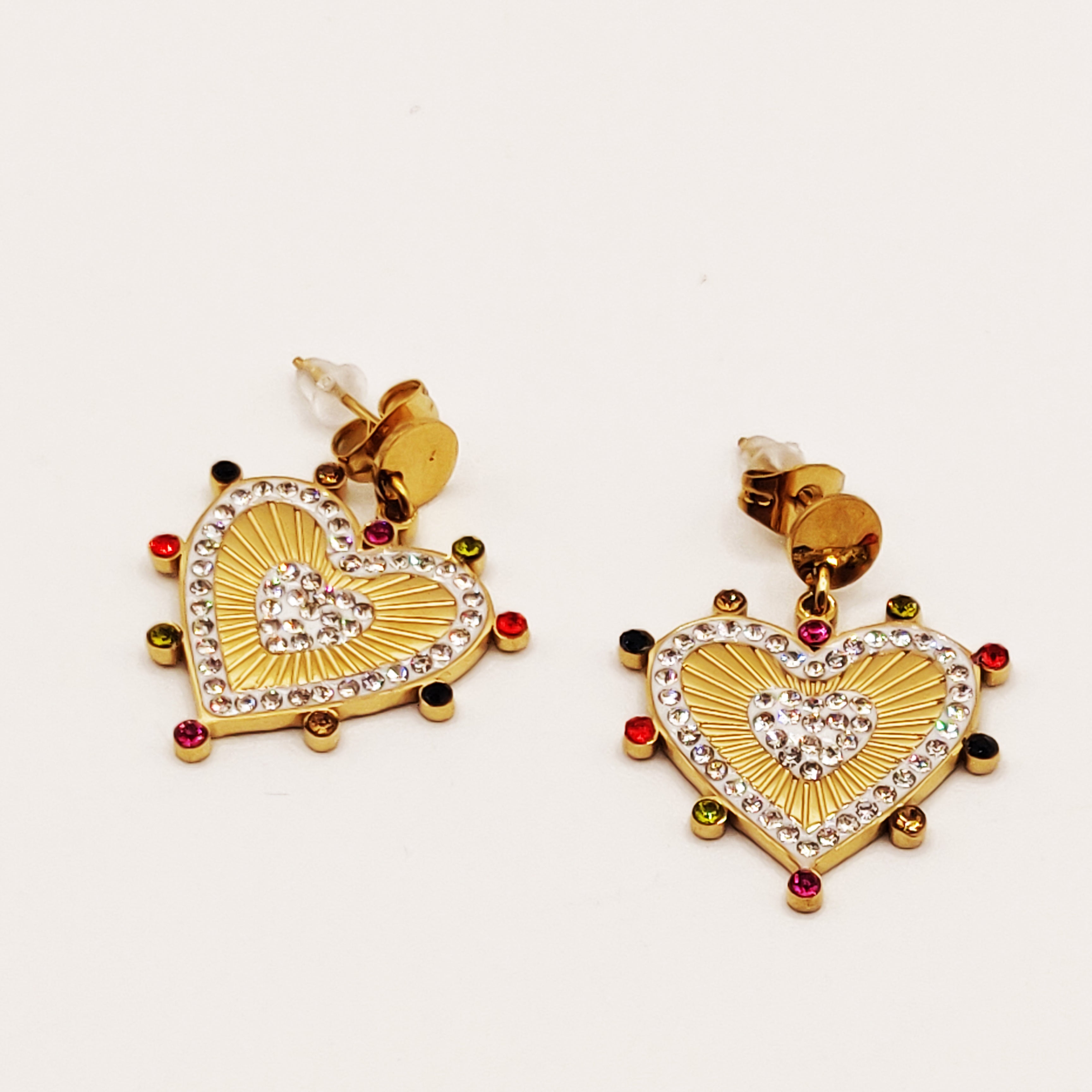 Boucles d'oreilles Coeurs Cristaux Multicolores