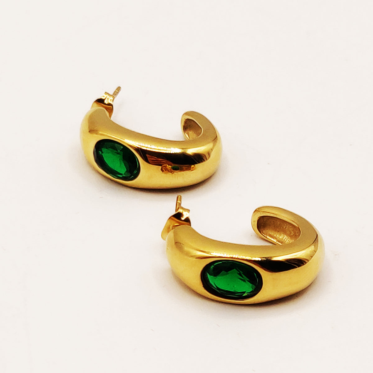 Boucles d'oreilles Créoles Cristal Vert Luxe