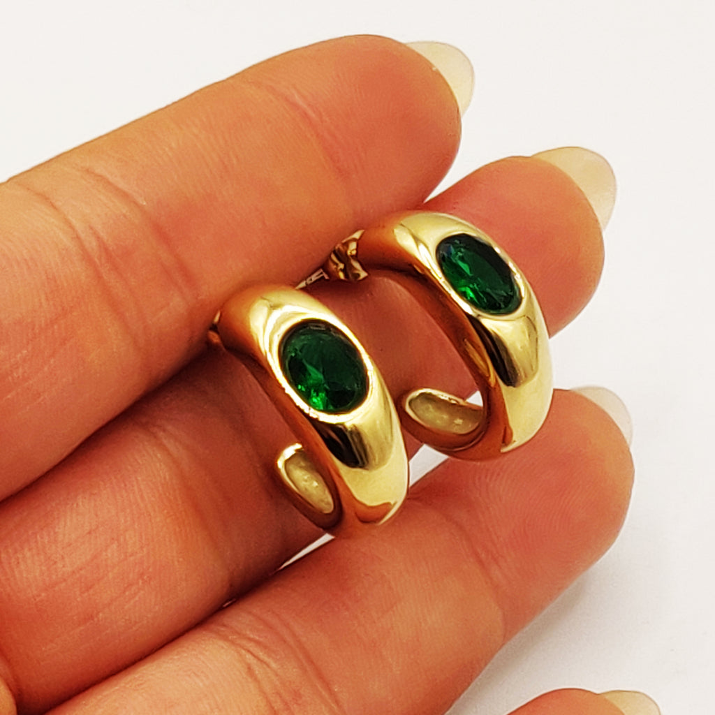 Boucles d'oreilles Créoles Cristal Vert Luxe