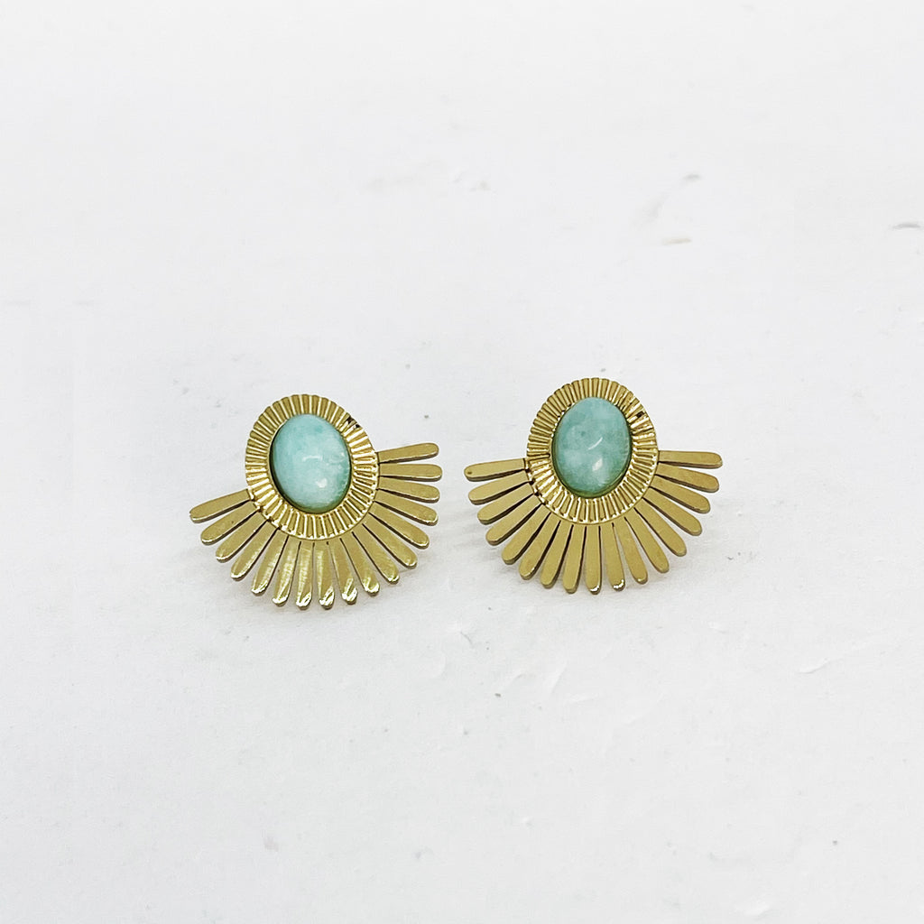 Boucles d'oreilles Demi Soleils et Pierres Bleues