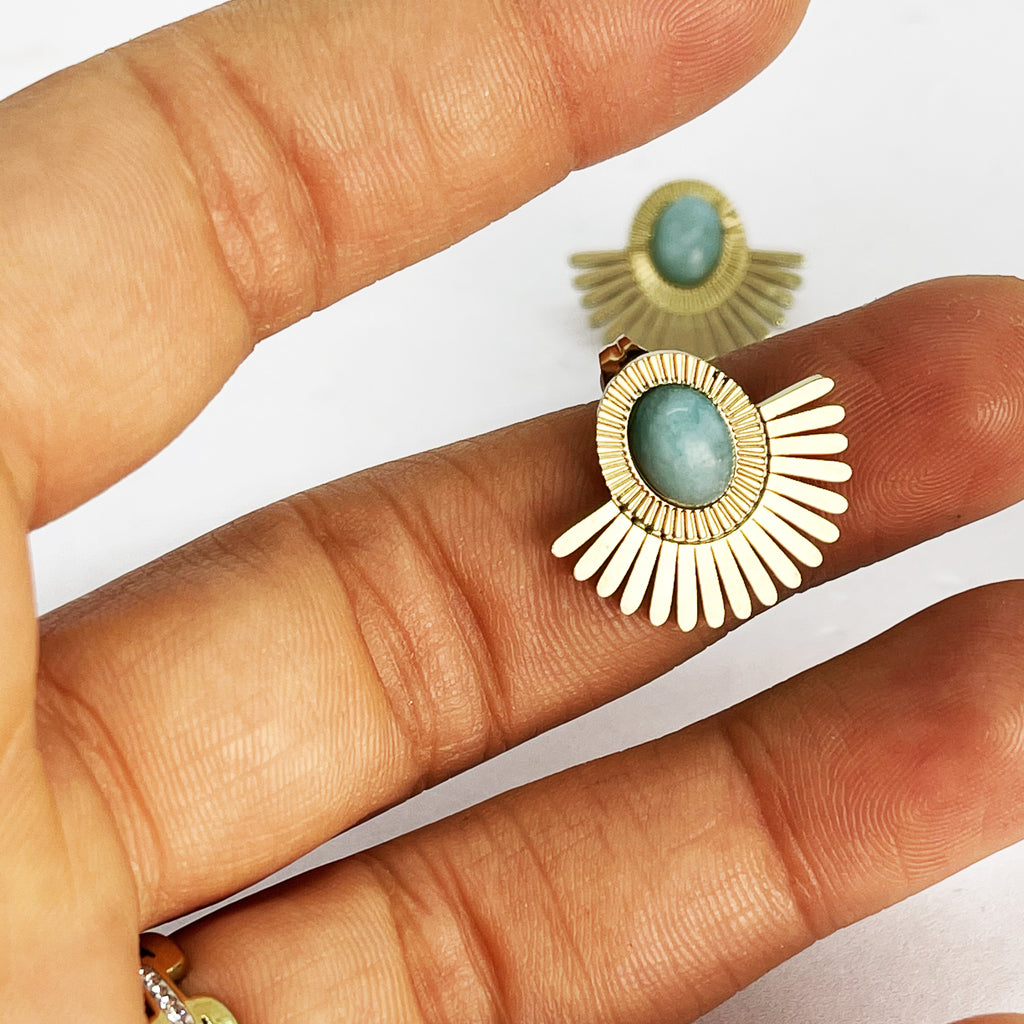 Boucles d'oreilles Demi Soleils et Pierres Bleues