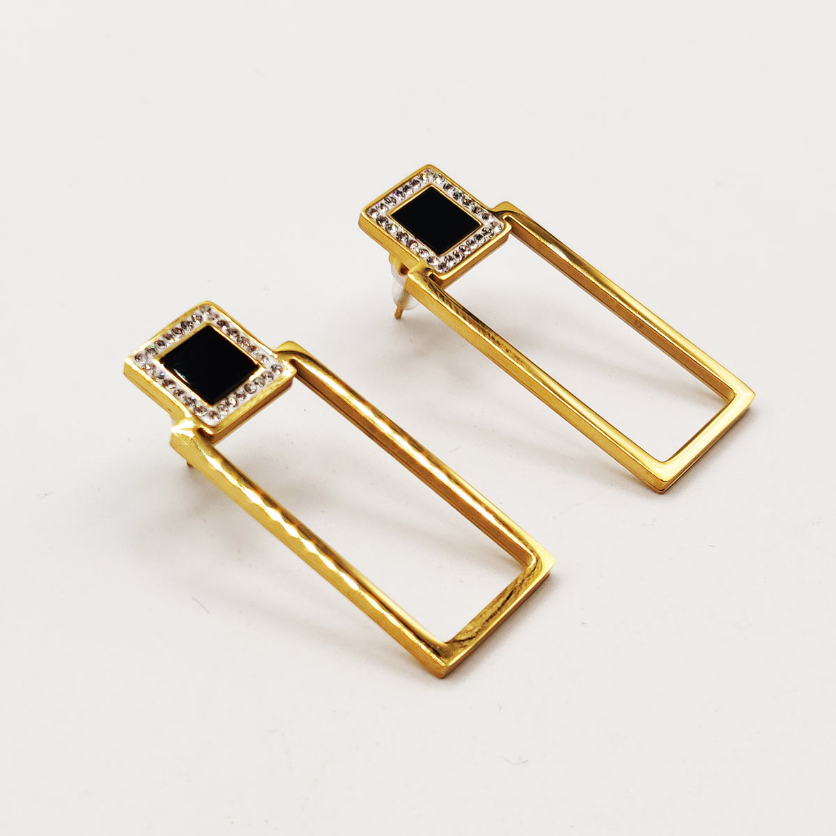 Boucles d'oreilles Diamants Noirs Rectangles Luxe