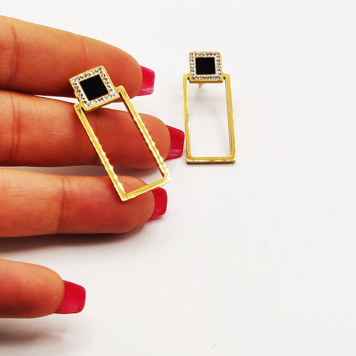 Boucles d'oreilles Diamants Noirs Rectangles Luxe