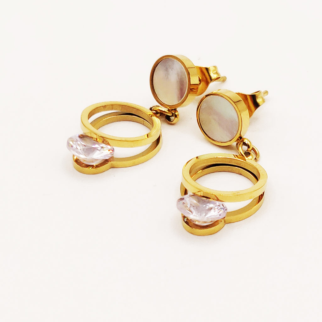 Boucles d'oreilles Diamants et Cercles Blancs Nacrés