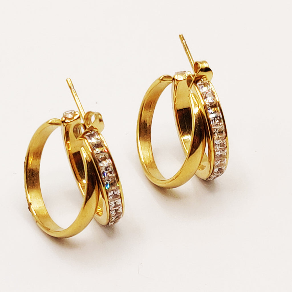 Boucles d'oreilles Double Anneaux Cristaux