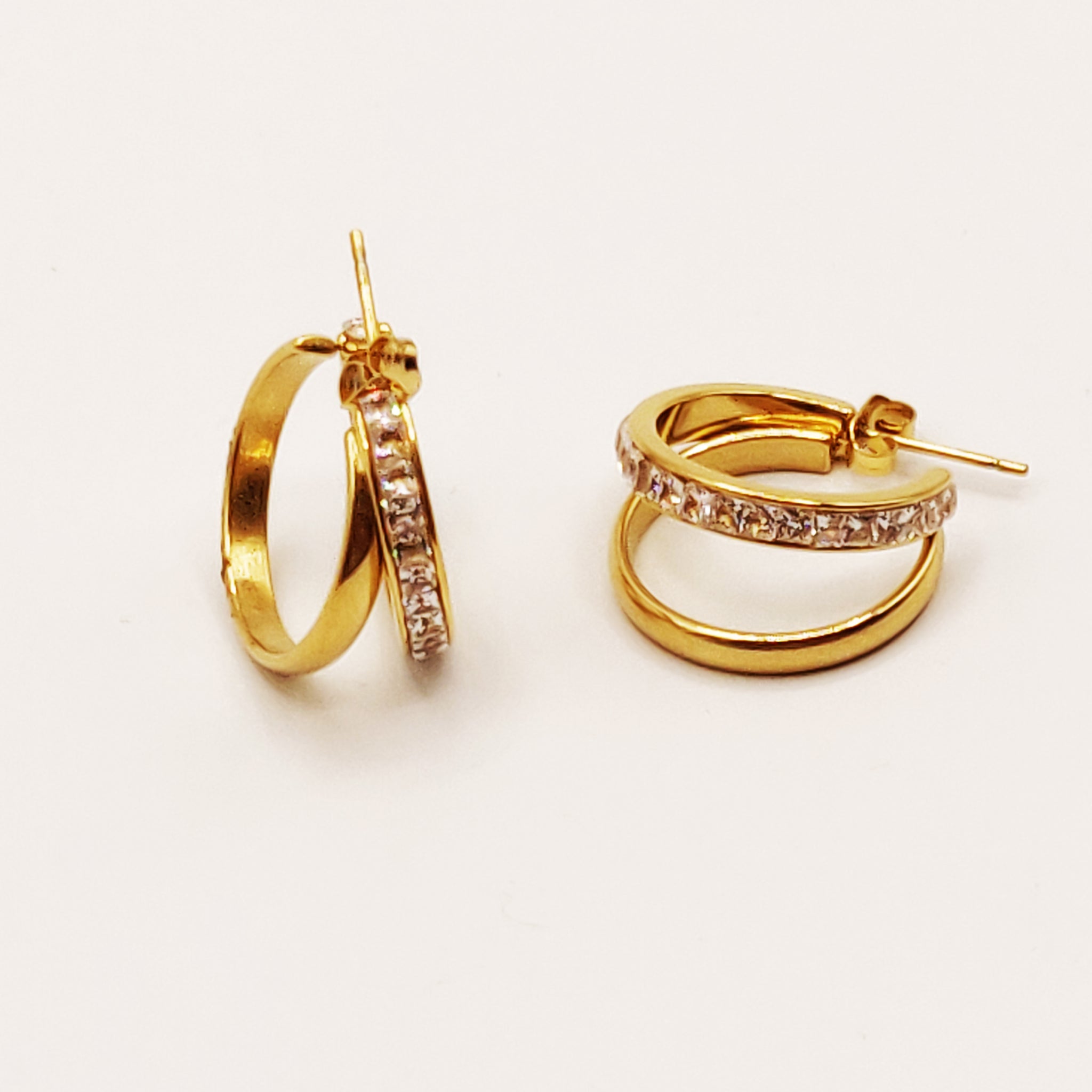 Boucles d'oreilles Double Anneaux Cristaux