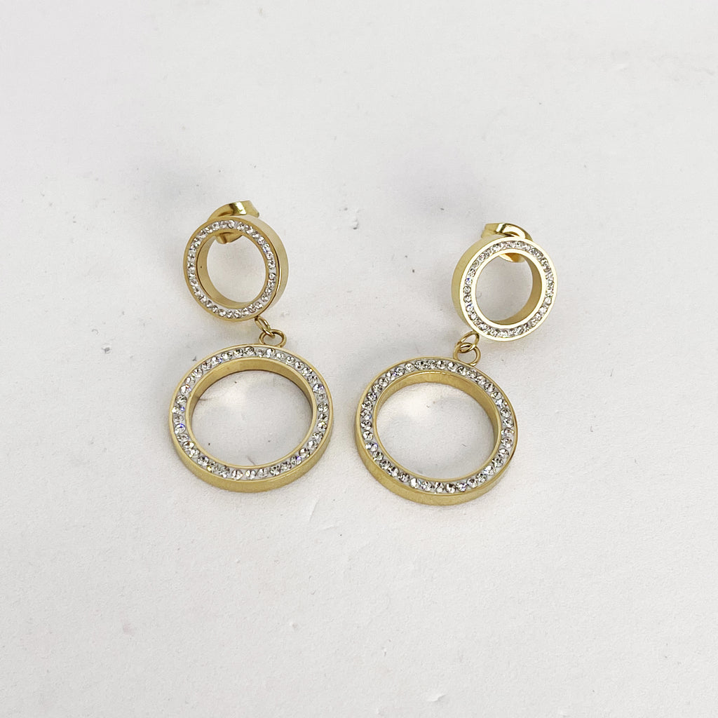Boucles d'oreilles Double Cercles Cristaux