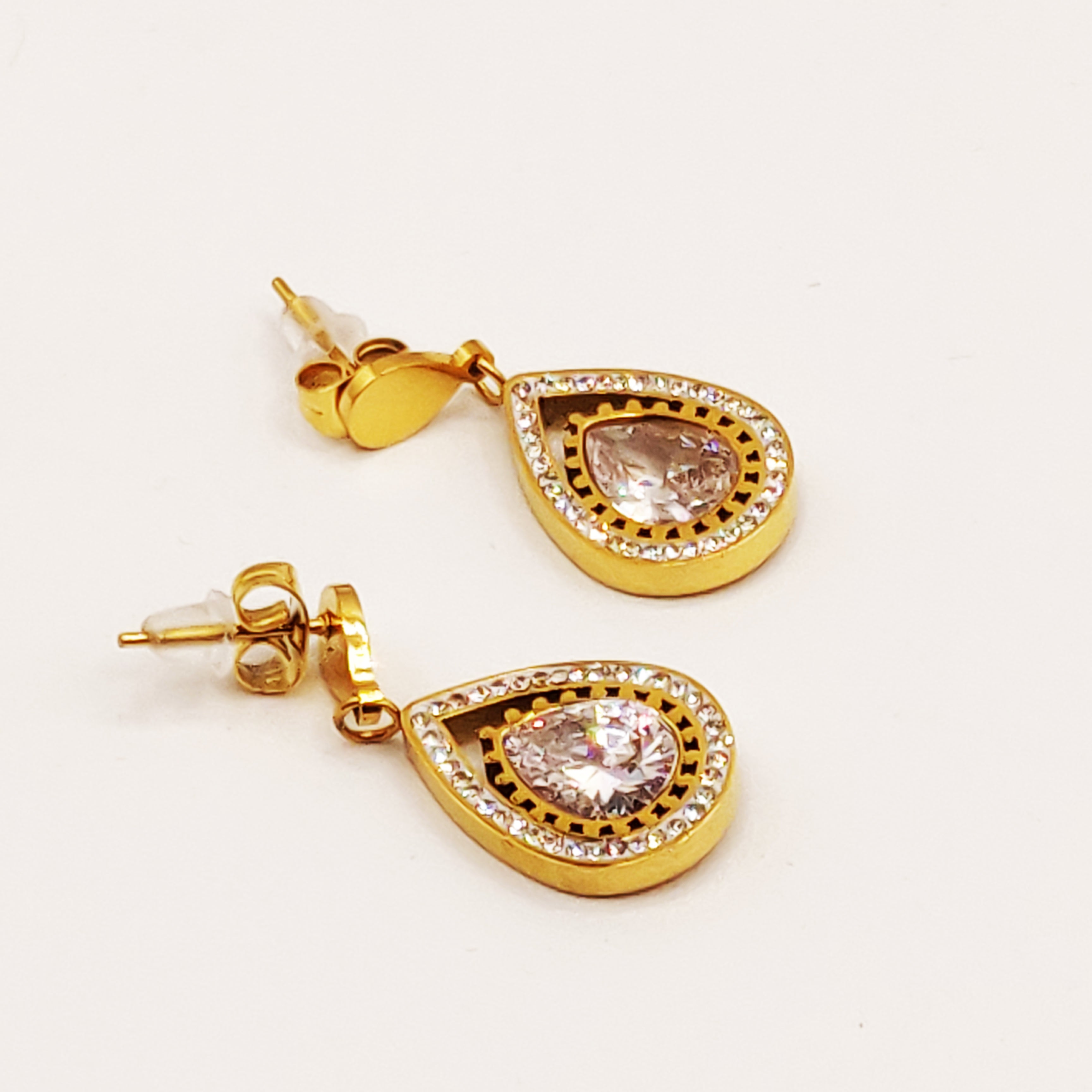 Boucles d'oreilles Double Gouttes Coeur Diamant Luxe