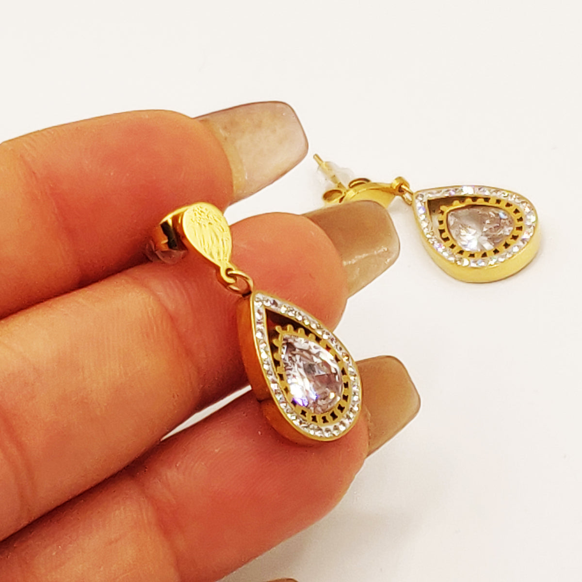 Boucles d'oreilles Double Gouttes Coeur Diamant Luxe