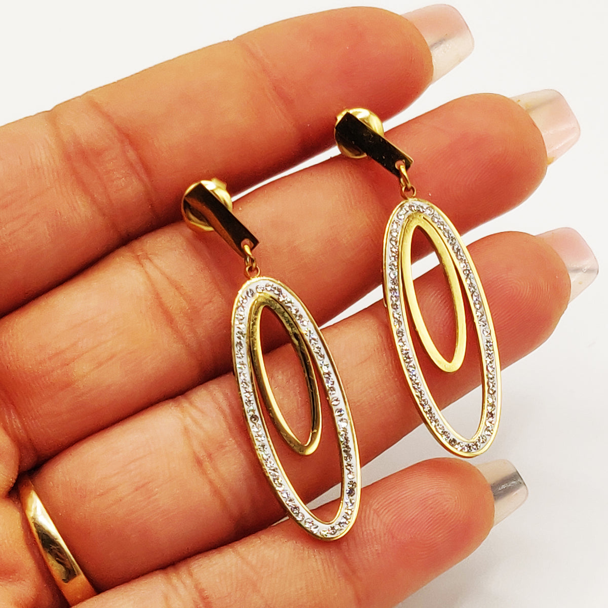 Boucles d'oreilles Double Ovales Cristaux