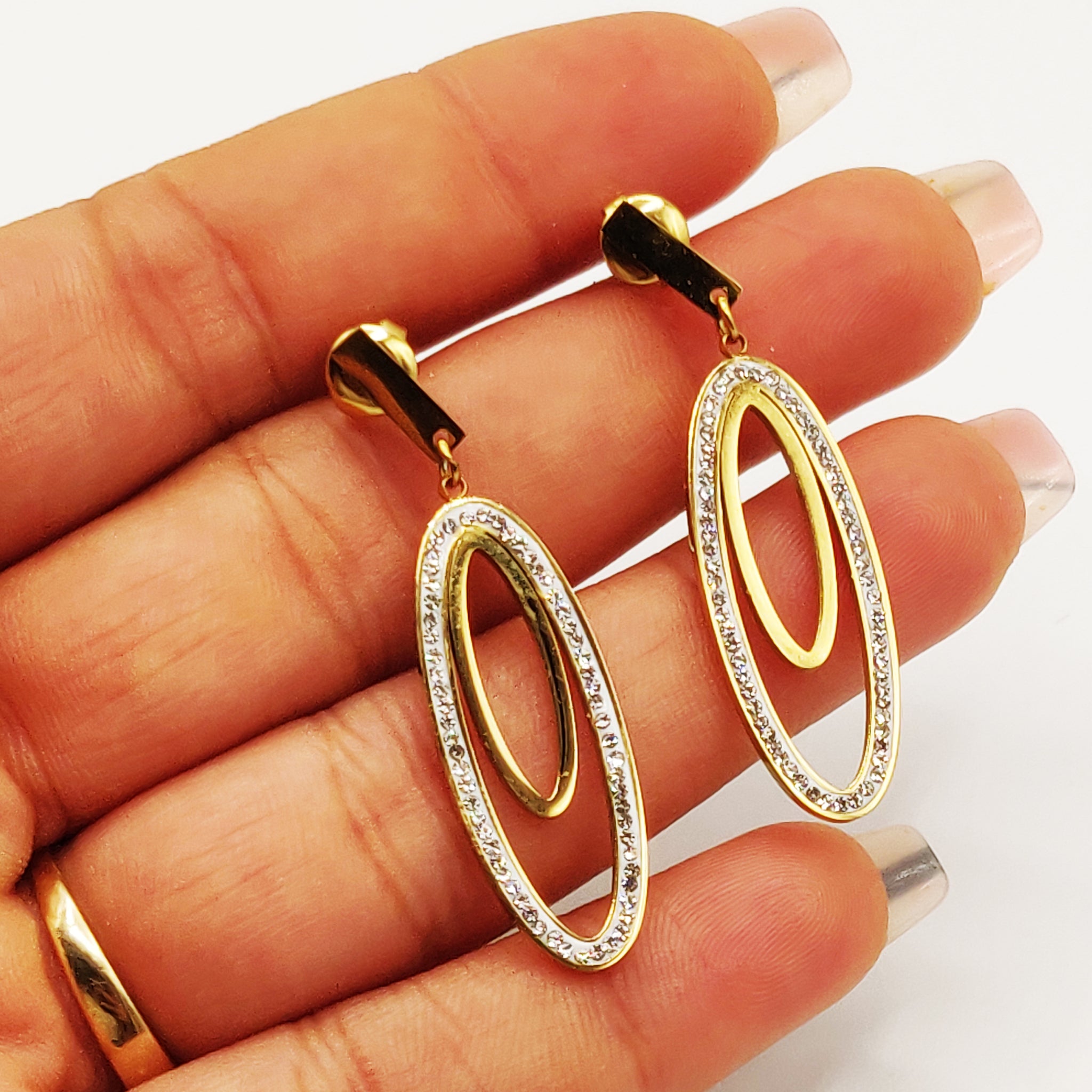 Boucles d'oreilles Double Ovales Cristaux