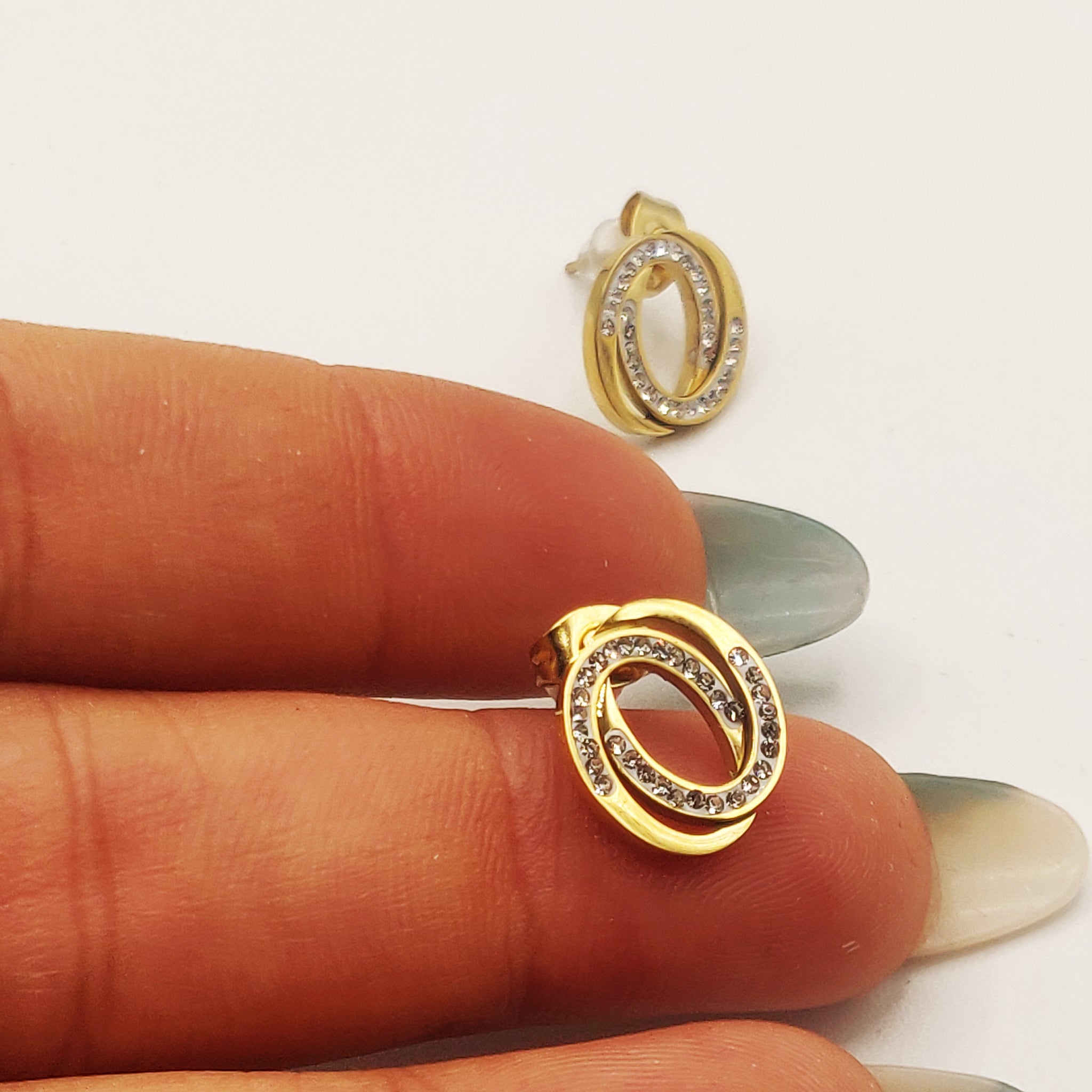 Boucles d'oreilles Double Ovales Croisés Cristaux