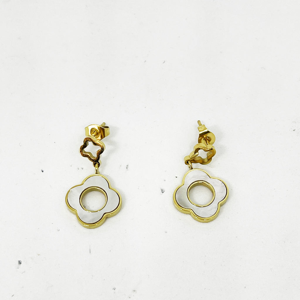 Boucles d'oreilles Double Trèfles Blanc Nacré