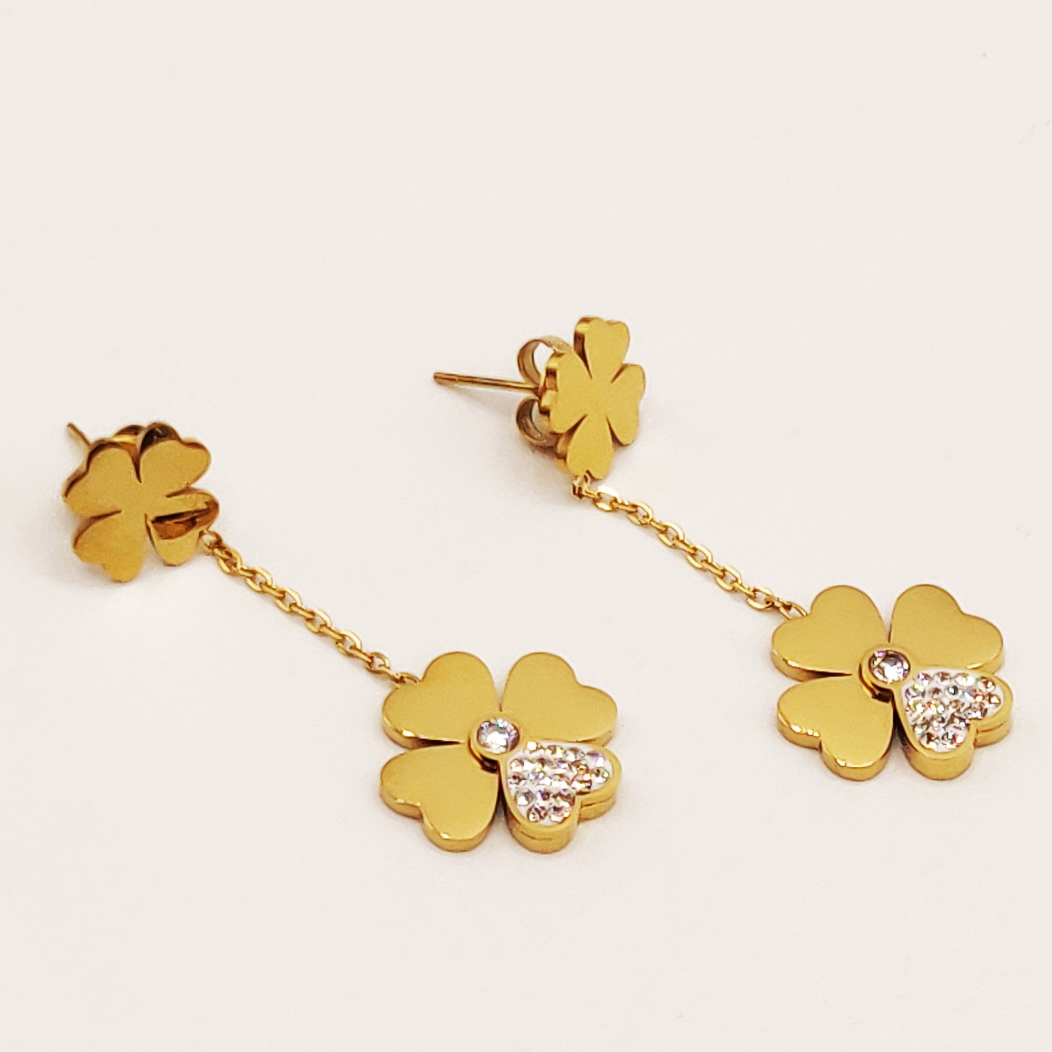 Boucles d'oreilles Double Trèfles Coeurs Luxe