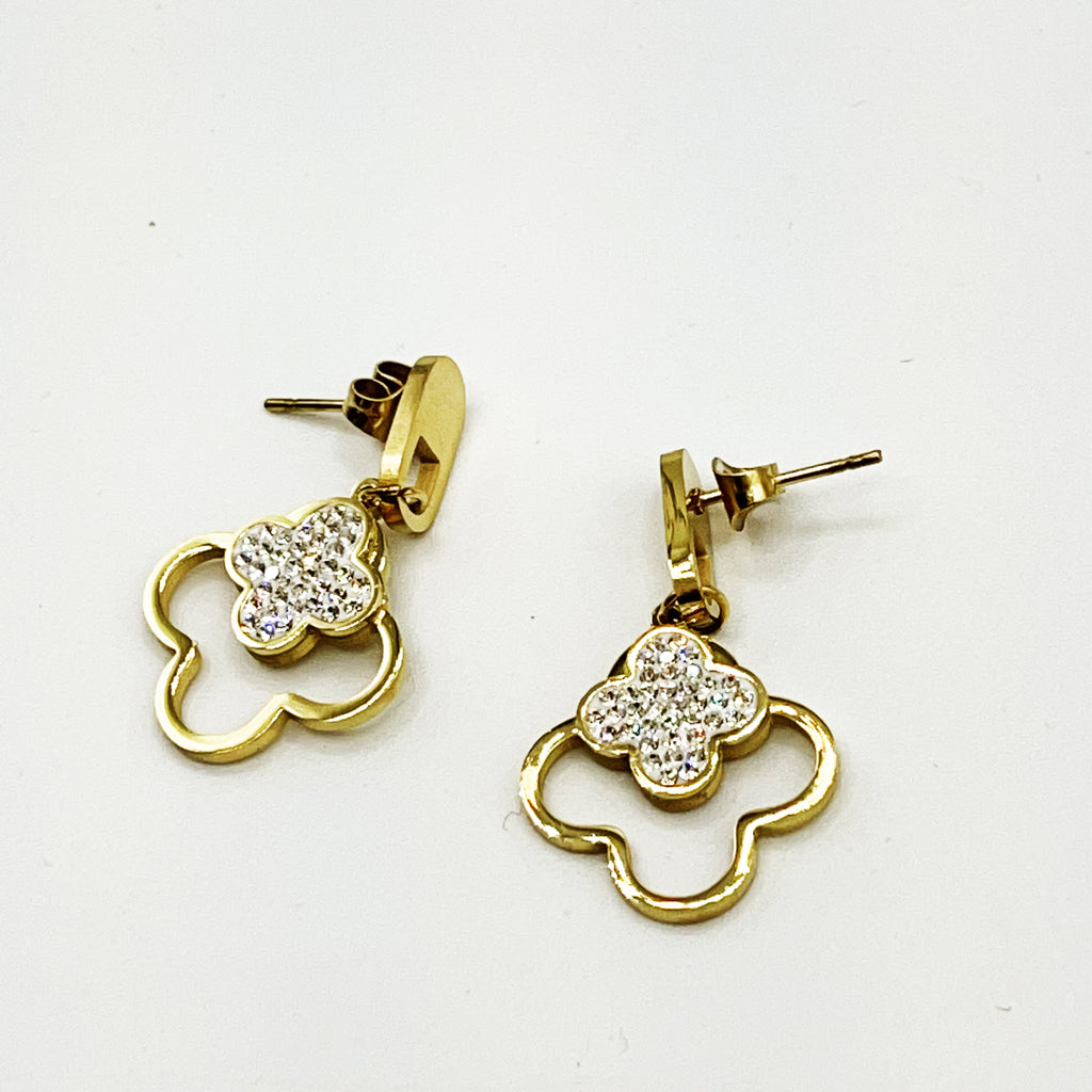 Boucles d'oreilles Double Trèfles Cristaux
