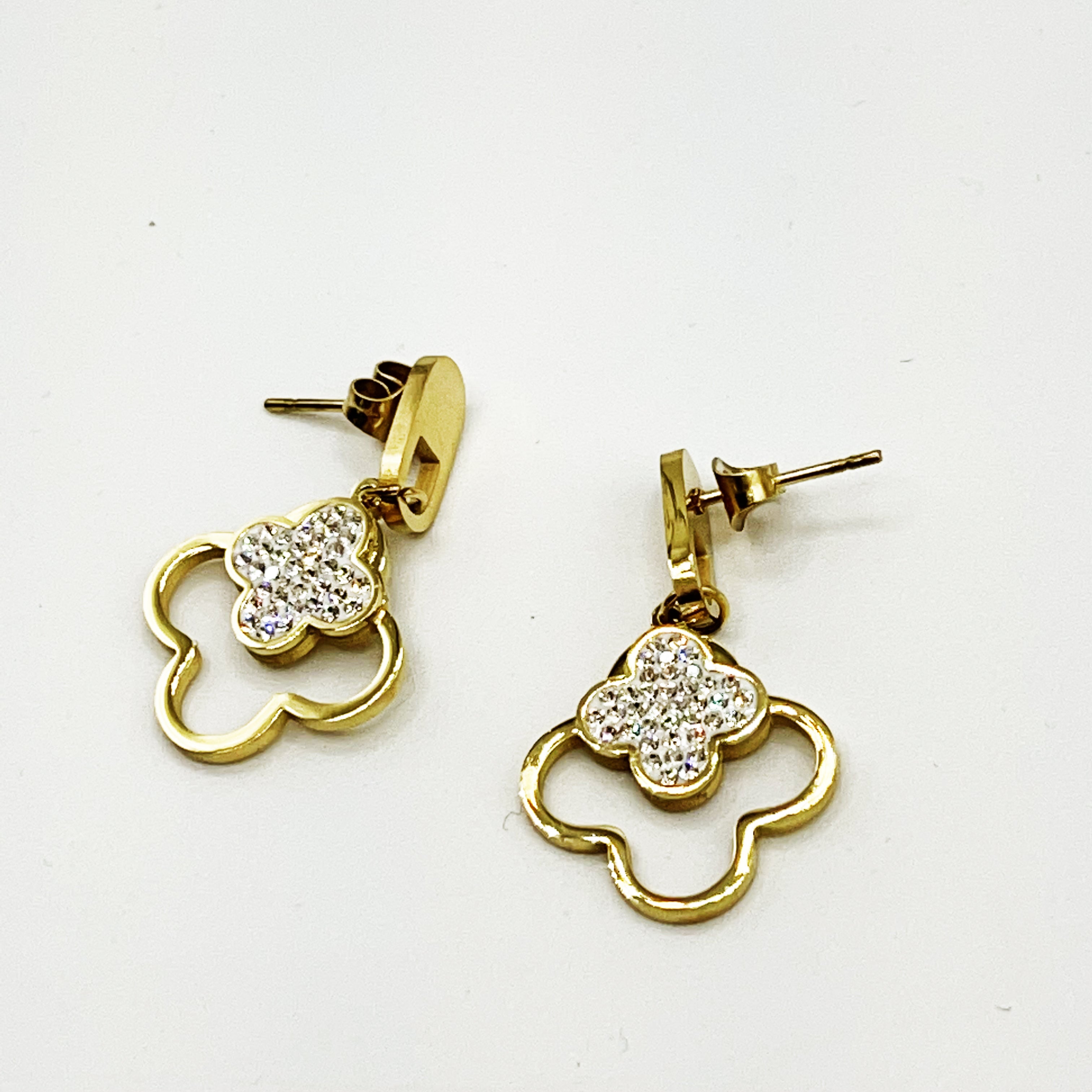Boucles d'oreilles Double Trèfles Cristaux
