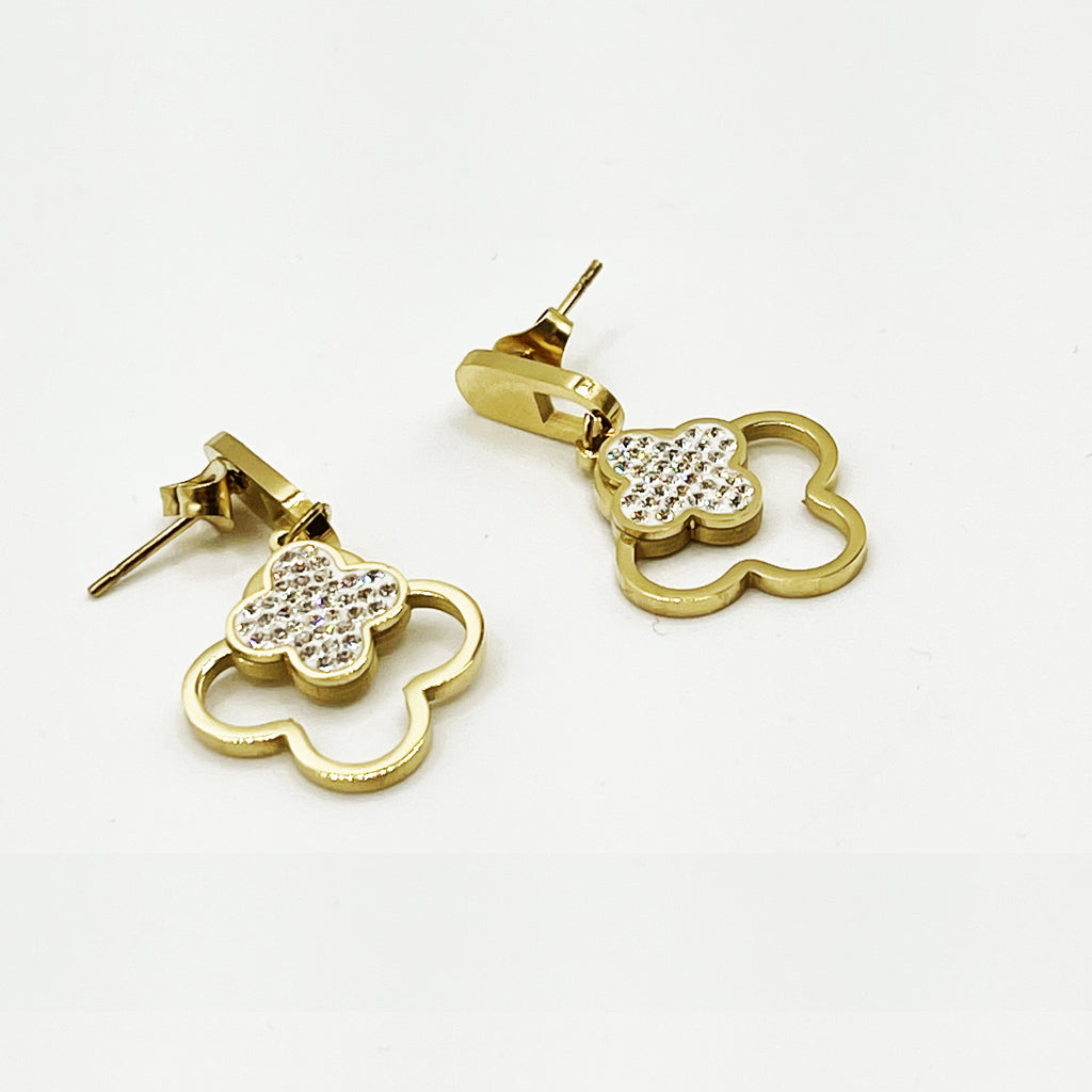 Boucles d'oreilles Double Trèfles Cristaux