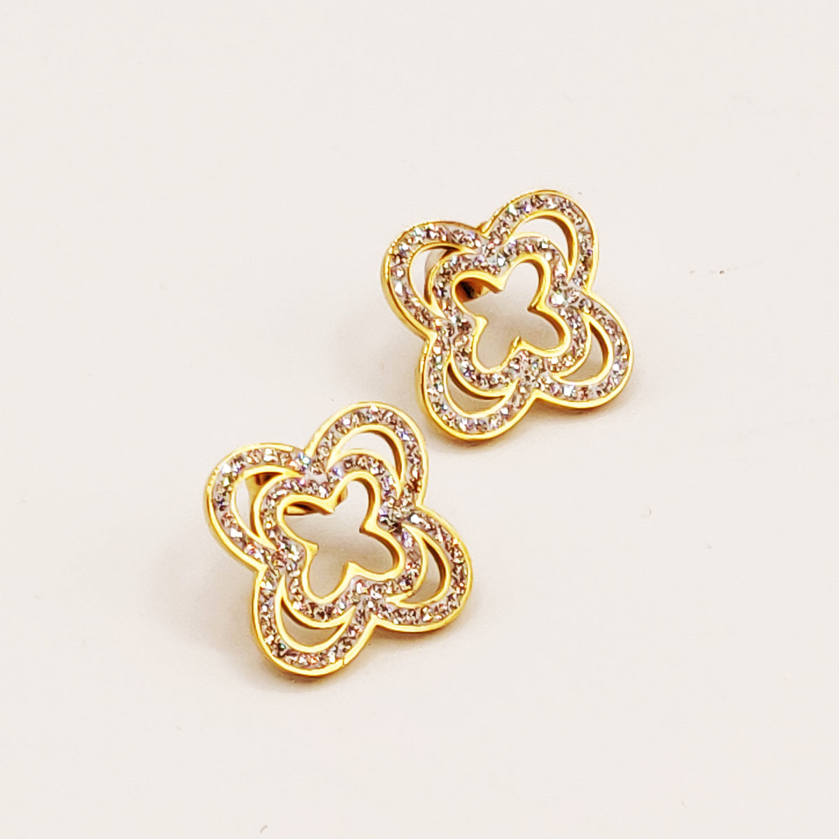 Boucles d'oreilles Double Trèfles Cristaux Luxe