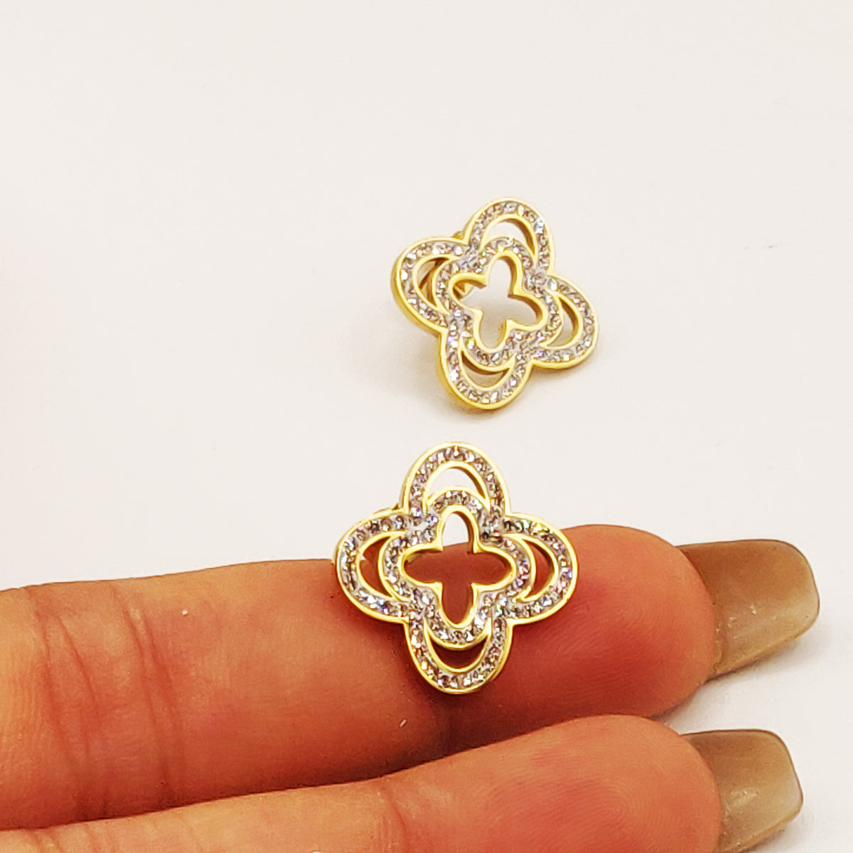 Boucles d'oreilles Double Trèfles Cristaux Luxe