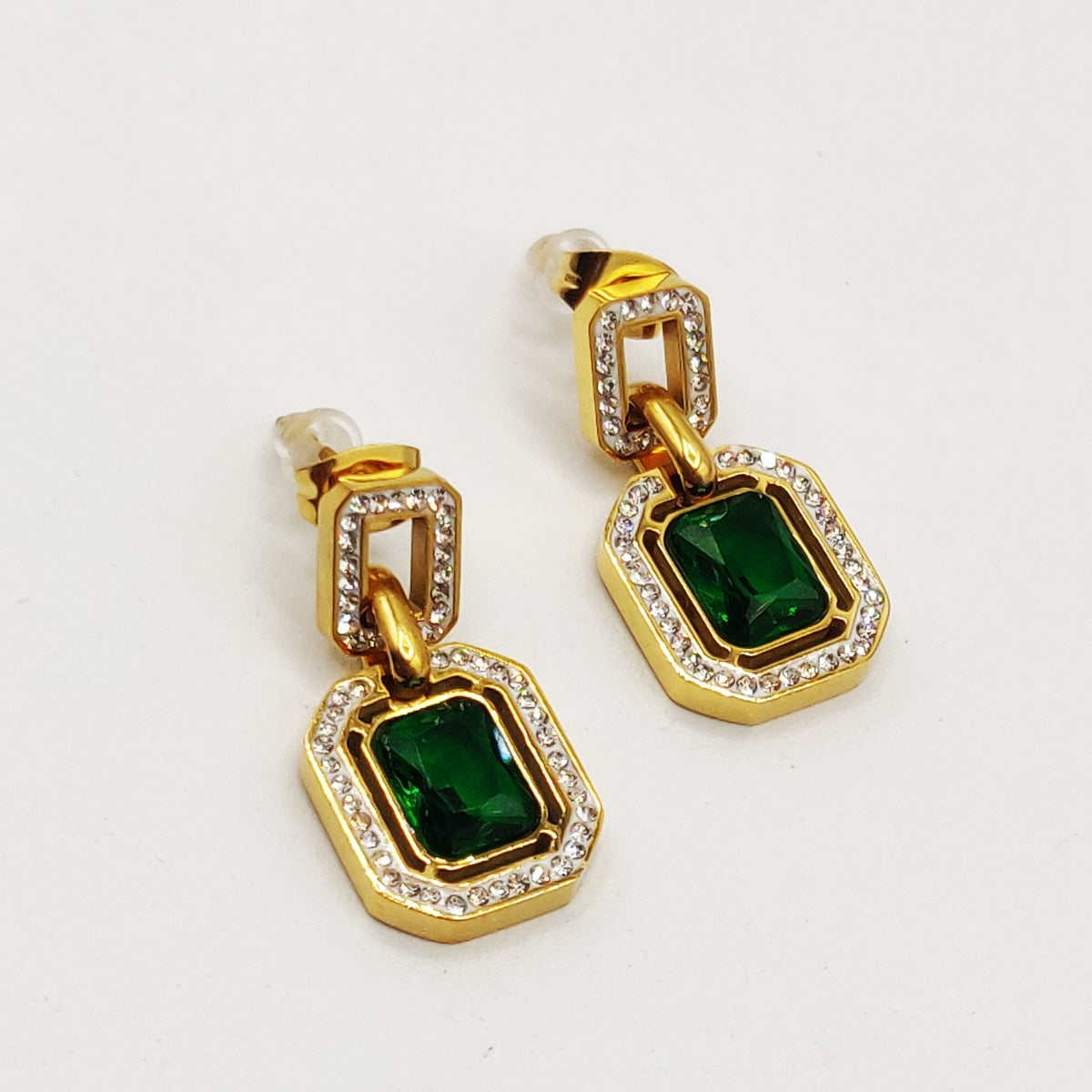 Boucles d'oreilles Émeraude et Rectangle Luxe