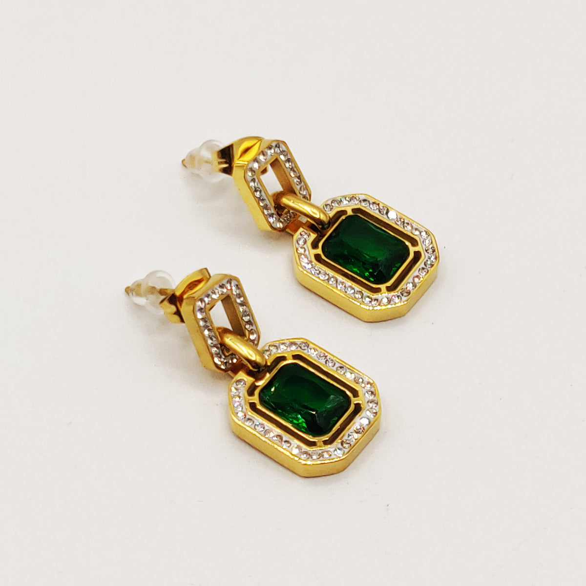 Boucles d'oreilles Émeraude et Rectangle Luxe