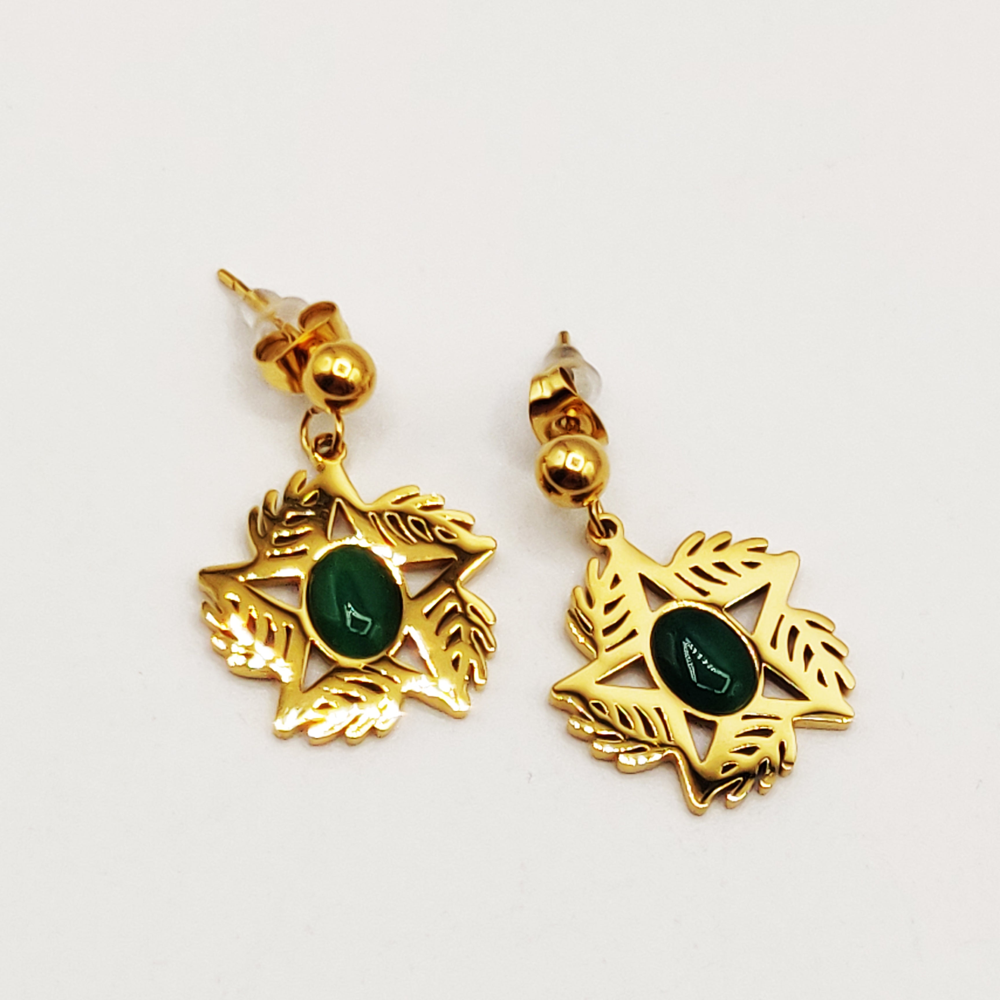 Boucles d'oreilles Étoile Design Oriental Perles Vertes Luxe
