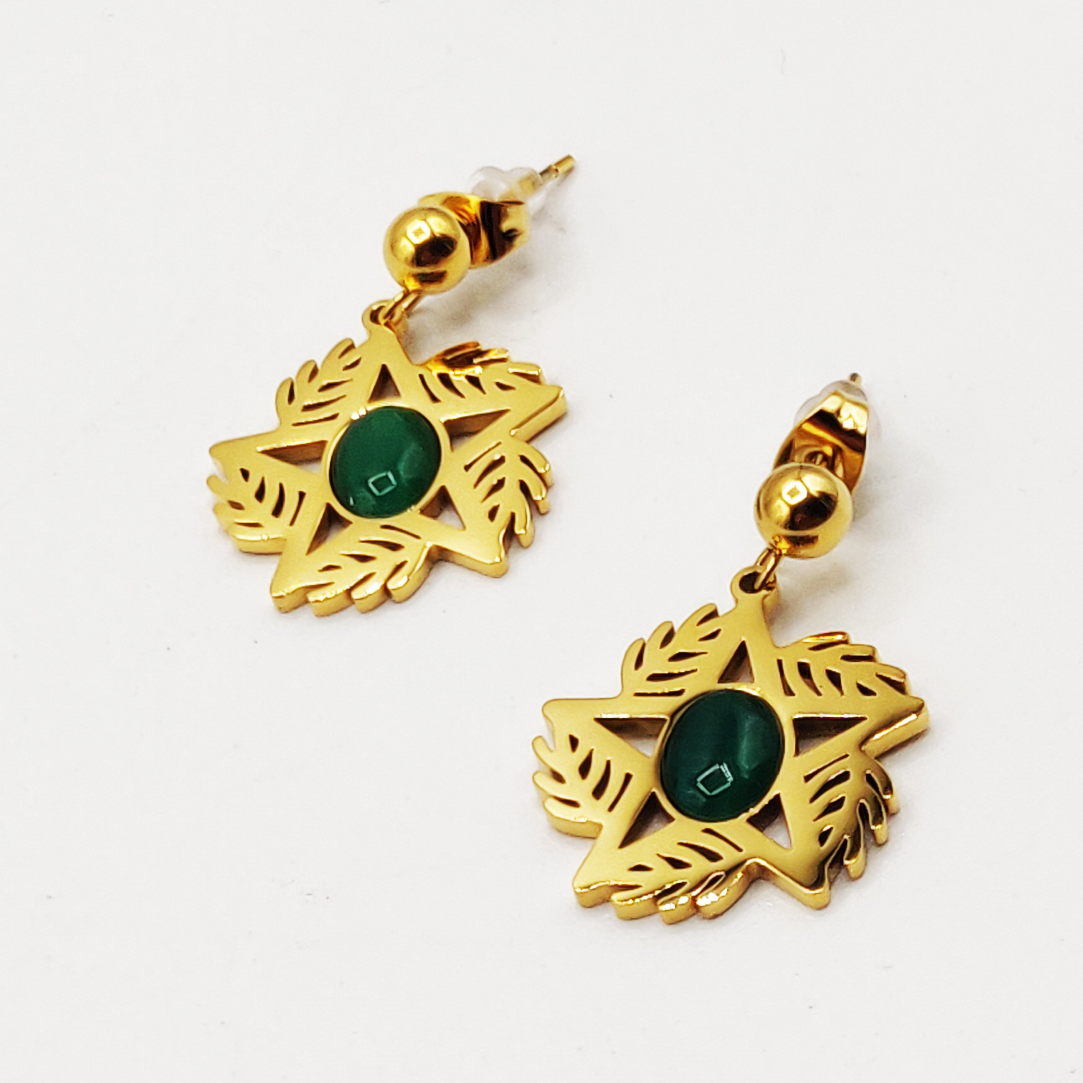 Boucles d'oreilles Étoile Design Oriental Perles Vertes Luxe
