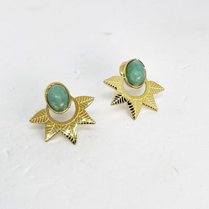 Boucles d'oreilles Feuilles et Perles Bleues