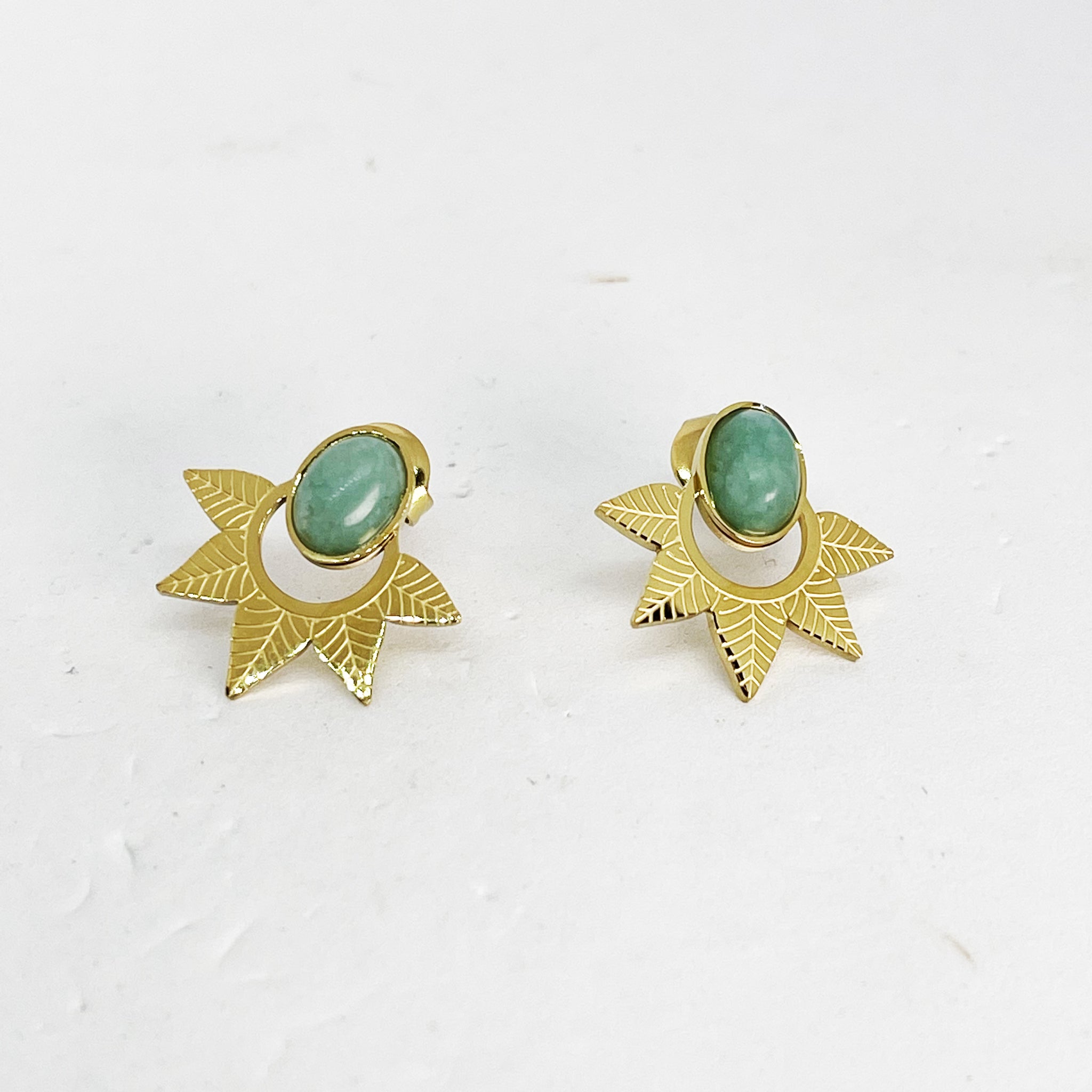 Boucles d'oreilles Feuilles et Perles Bleues
