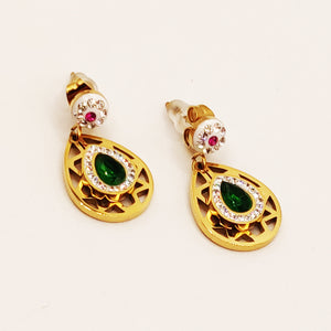 Boucles d'oreilles Gouttes Cristaux Verts et Roses Luxe