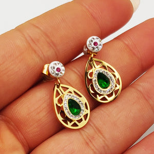 Boucles d'oreilles Gouttes Cristaux Verts et Roses Luxe
