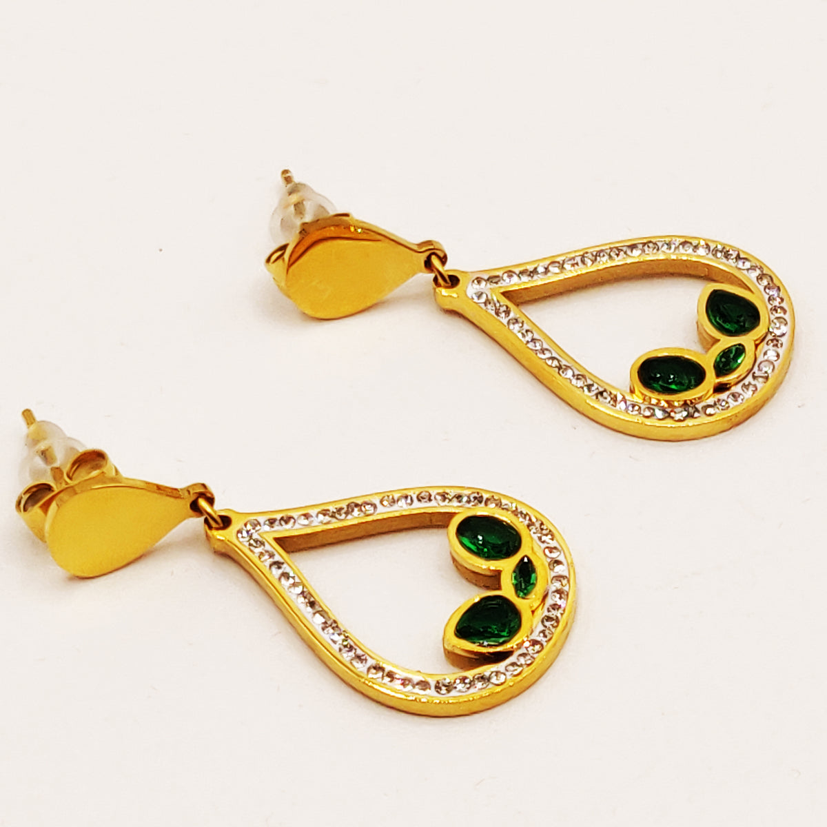 Boucles d'oreilles Grande Goutte Cristaux et Gouttes Vertes Luxe